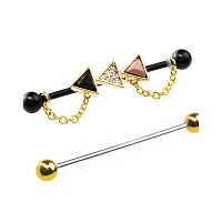 Multi-Pack CZ Black and Goldtone Triangle Chain Industrial Barbells 2 Pack - 14 Gauge