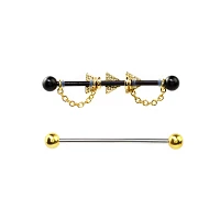 Multi-Pack CZ Black and Goldtone Triangle Chain Industrial Barbells 2 Pack - 14 Gauge