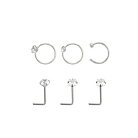 Multi-Pack Round and Square CZ L-Bend Nose Rings Hoop 6 Pack - 20 Gauge