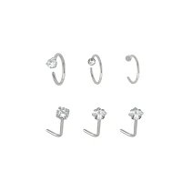 Multi-Pack Round and Square CZ L-Bend Nose Rings Hoop 6 Pack - 20 Gauge