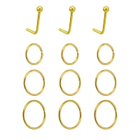 Multi-Pack Goldtone L-Bend and Hoop Nose Rings 12 Pack - 20 Gauge