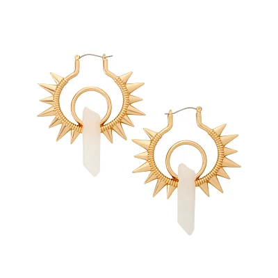 Gold-Plated Spiked Quartz Crystal Hoop Earrings