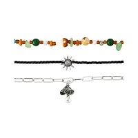 Multi-Pack Cord Chain Bead Sun Mushroom Necklace - 3 Pack