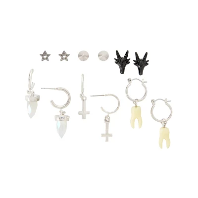 Multi-Pack Crystal Cross Baphomet Teeth Earrings - 6 Pair