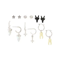 Multi-Pack Crystal Cross Baphomet Teeth Earrings - 6 Pair