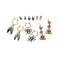 Multi-Pack Goldtone Moth Tooth and Skull Earrings - 6 Pack