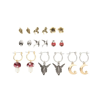 Multi-Pack Ladybug Mushroom and Fairy Earrings - 9 Pair