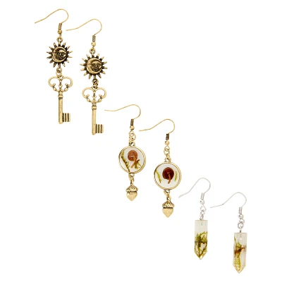 Multi-Pack Sun and Key Acorn and Crystal Dangle Earrings - 3 Pair