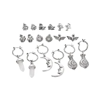 Multi-Pack Silvertone Assorted Moon Crystal Sun Earrings - 9 Pack