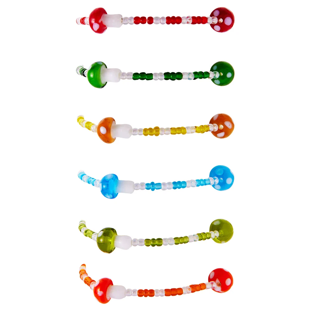 Multi-Pack Rainbow Beaded Mushroom Bracelets - 6 Pack