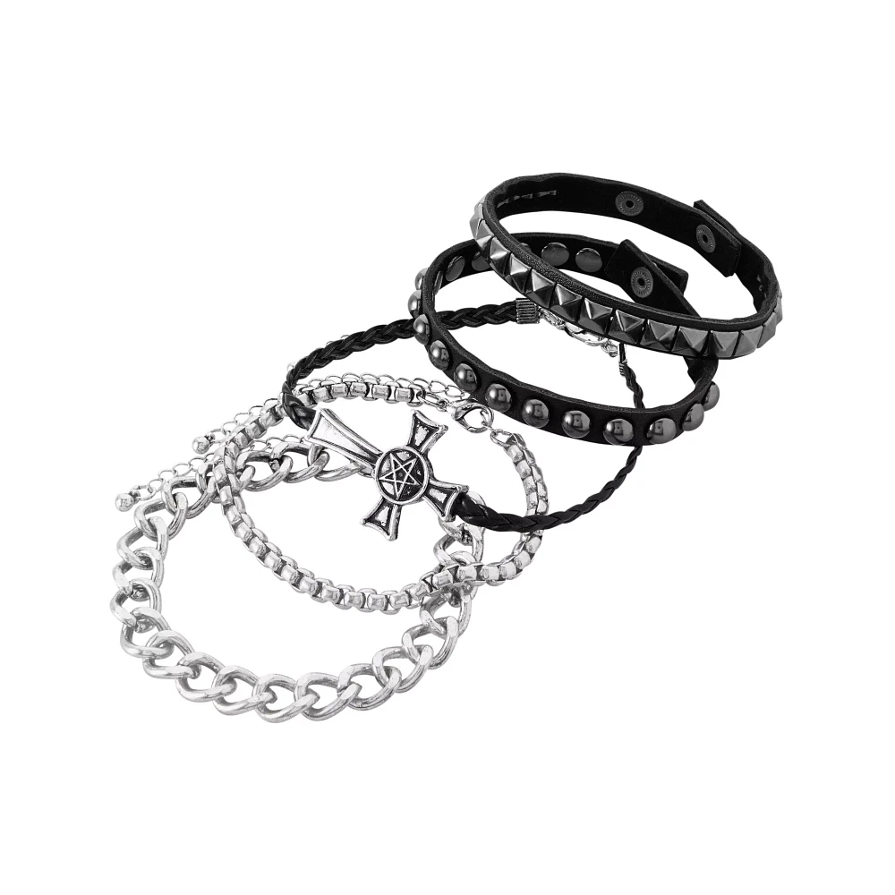Multi-Pack Black Studded Bracelets - 5 Pack