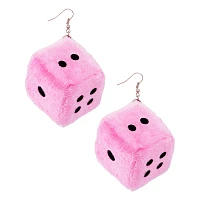Pink Fuzzy Dice Dangle Earrings
