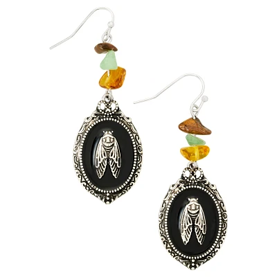 Moth Cameo and Stone Dangle Earrings