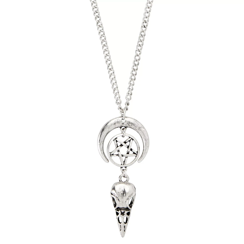 Crescent Raven Skull Chain Necklace