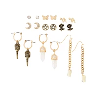 Multi-Pack Goldtone Crystal Tooth Snake Earrings - 9 Pair
