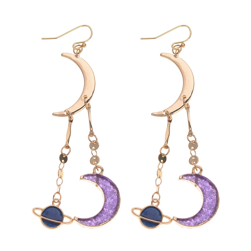 Goldtone Moon and Saturn Dangle Earrings