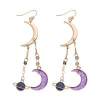 Goldtone Moon and Saturn Dangle Earrings