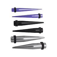 Multi-Pack Black Silver Purple Taper Set - 6 Pair