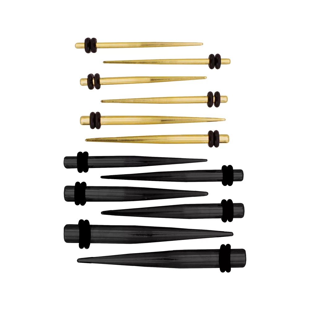 Multi-Pack Black and Goldtone Stretching Taper Kit - 6 Pair