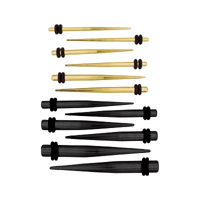 Multi-Pack Black and Goldtone Stretching Taper Kit - 6 Pair