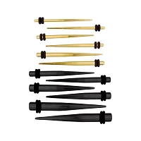 Multi-Pack Black and Goldtone Stretching Taper Kit - 6 Pair