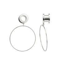 Silvertone Hoop Dangle Screw Fit Tunnels