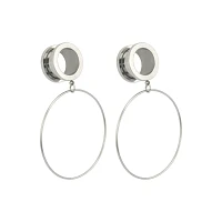 Silvertone Hoop Dangle Screw Fit Tunnels