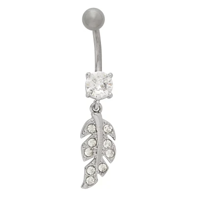 CZ Titanium Leaf Dangle Belly Ring - 14 Gauge