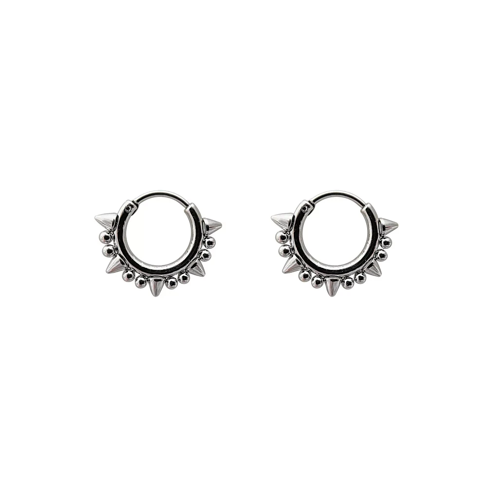 Silvertone Spike Hoop Earrings