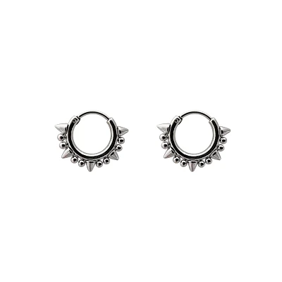 Silvertone Spike Hoop Earrings