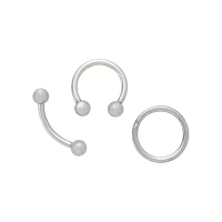 Multi-Pack Curved Barbell Horseshoe Ring and Hinged Hoop 3 Pack - 16 Gauge