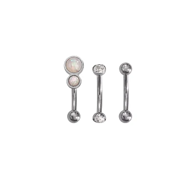 Multi-Pack White CZ Gem Curved Barbells 3 Pack - 16 Gauge
