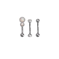 Multi-Pack White CZ Gem Curved Barbells 3 Pack - 16 Gauge