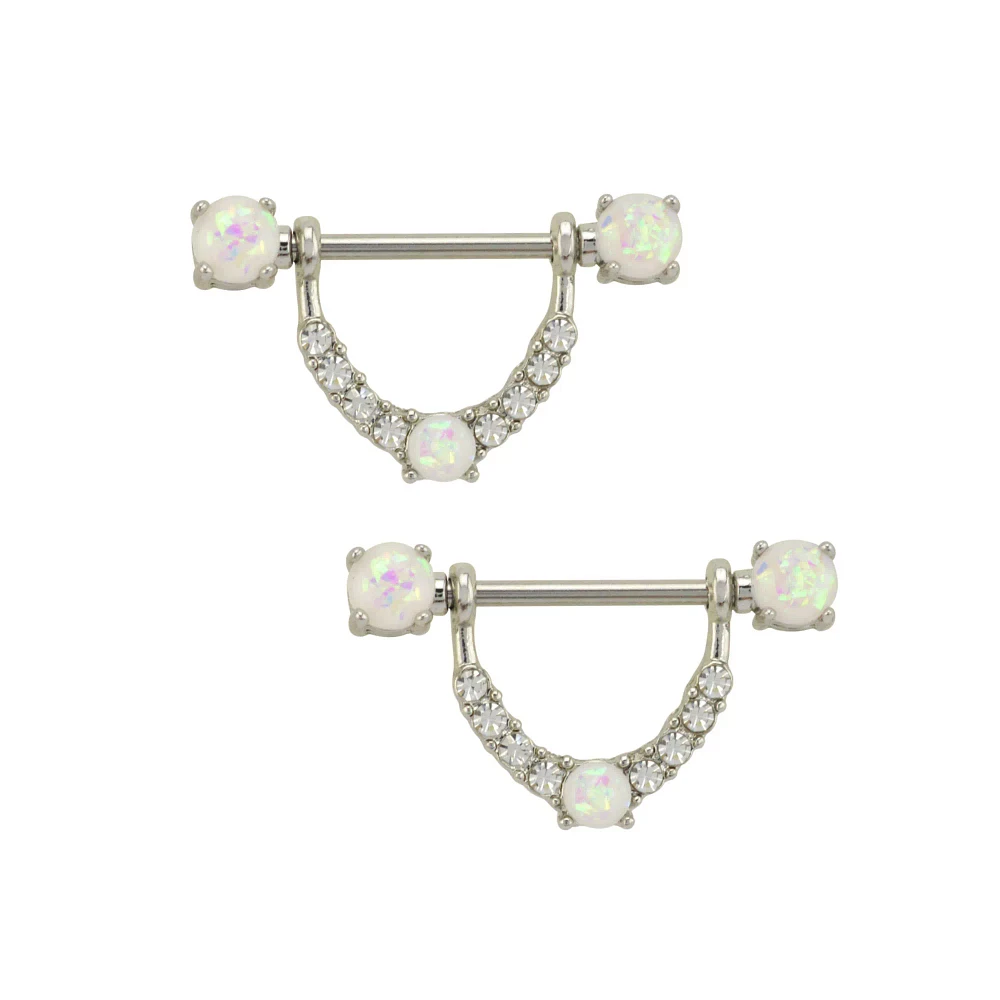 CZ and Opal-Effect Nipple Shields - 14 Gauge