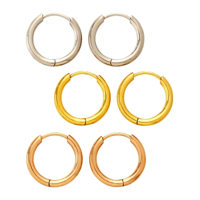 Multi-Pack Silvertone Goldtone and Rose Goldtone Hoop Earrings 3 Pair - 20 Gauge