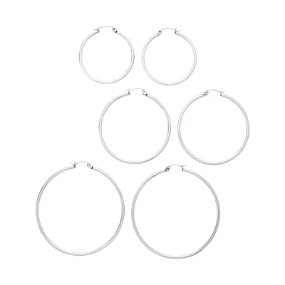 Multi-Pack Silvertone Hoop Earrings 3 Pair - 20 Gauge