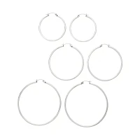 Multi-Pack Silvertone Hoop Earrings 3 Pair - 20 Gauge