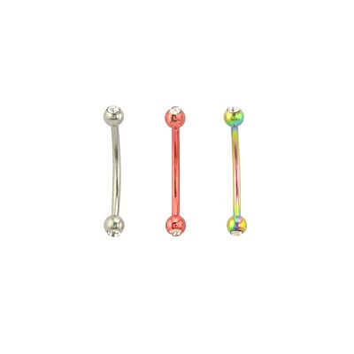 Multi-Pack CZ Red and Oil Slick Curved Barbells 3 Pack - 16 Gauge