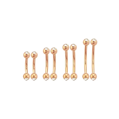 Multi-Pack Double CZ Rose Goldtone Curved Barbells 8 Pack - 16 Gauge