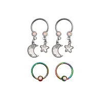 Multi-Pack Moon Dangle Horseshoe Rings 4 Pack - 16 Gauge
