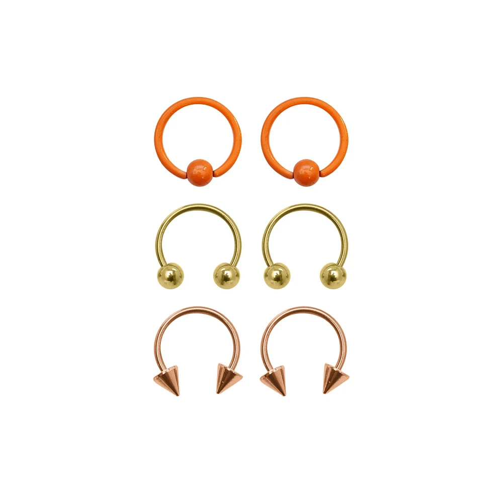 Multi-Pack Orange Horseshoe Rings 6 Pack - 16 Gauge