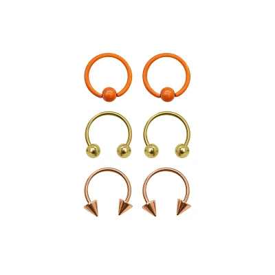 Multi-Pack Orange Horseshoe Rings 6 Pack - 16 Gauge