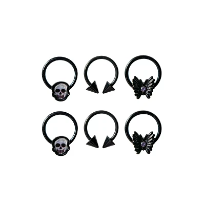 Multi-Pack Black Butterfly Horseshoe Rings 6 Pack - 16 Gauge