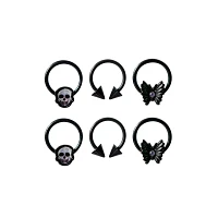 Multi-Pack Black Butterfly Horseshoe Rings 6 Pack - 16 Gauge