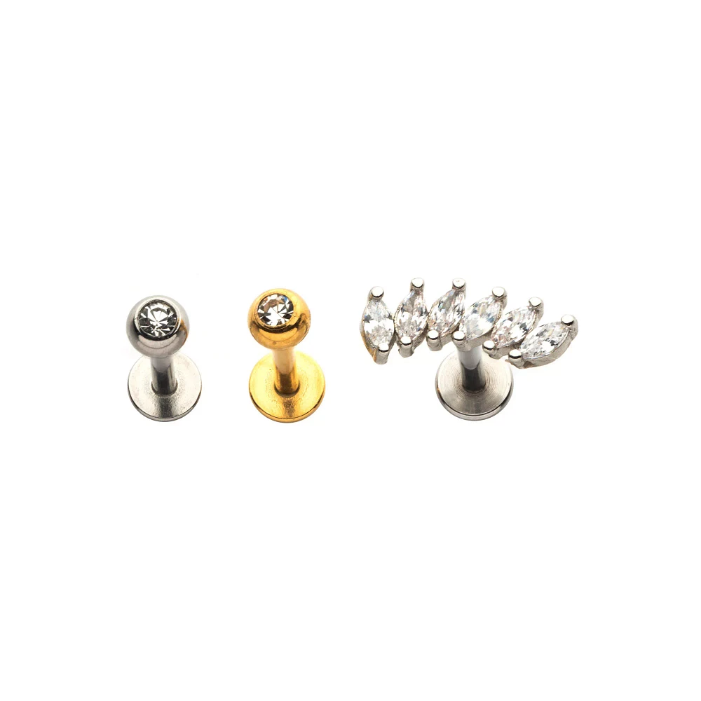 Multi-Pack Goldtone and Silvertone Labret Lip Rings 3 Pack - 16 Gauge
