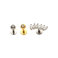 Multi-Pack Goldtone and Silvertone Labret Lip Rings 3 Pack - 16 Gauge