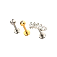 Multi-Pack Goldtone and Silvertone Labret Lip Rings 3 Pack - 16 Gauge