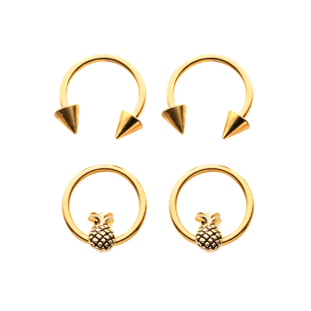 Pineapple Horseshoe Rings 4 Pack - 16 Gauge