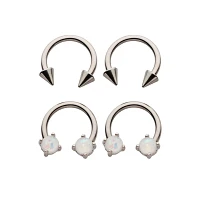 Multi-Pack CZ Silvertone Spike and Aurora Borealis Square Horseshoe Rings 2 Pair - 16 Gauge