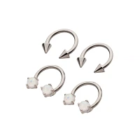 Multi-Pack CZ Silvertone Spike and Aurora Borealis Square Horseshoe Rings 2 Pair - 16 Gauge